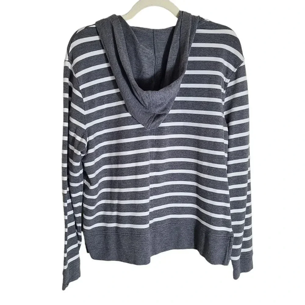 CAbi Size Medium Windward Striped Hooded Sweatshirt‎ Hoodie Gray White Nautical